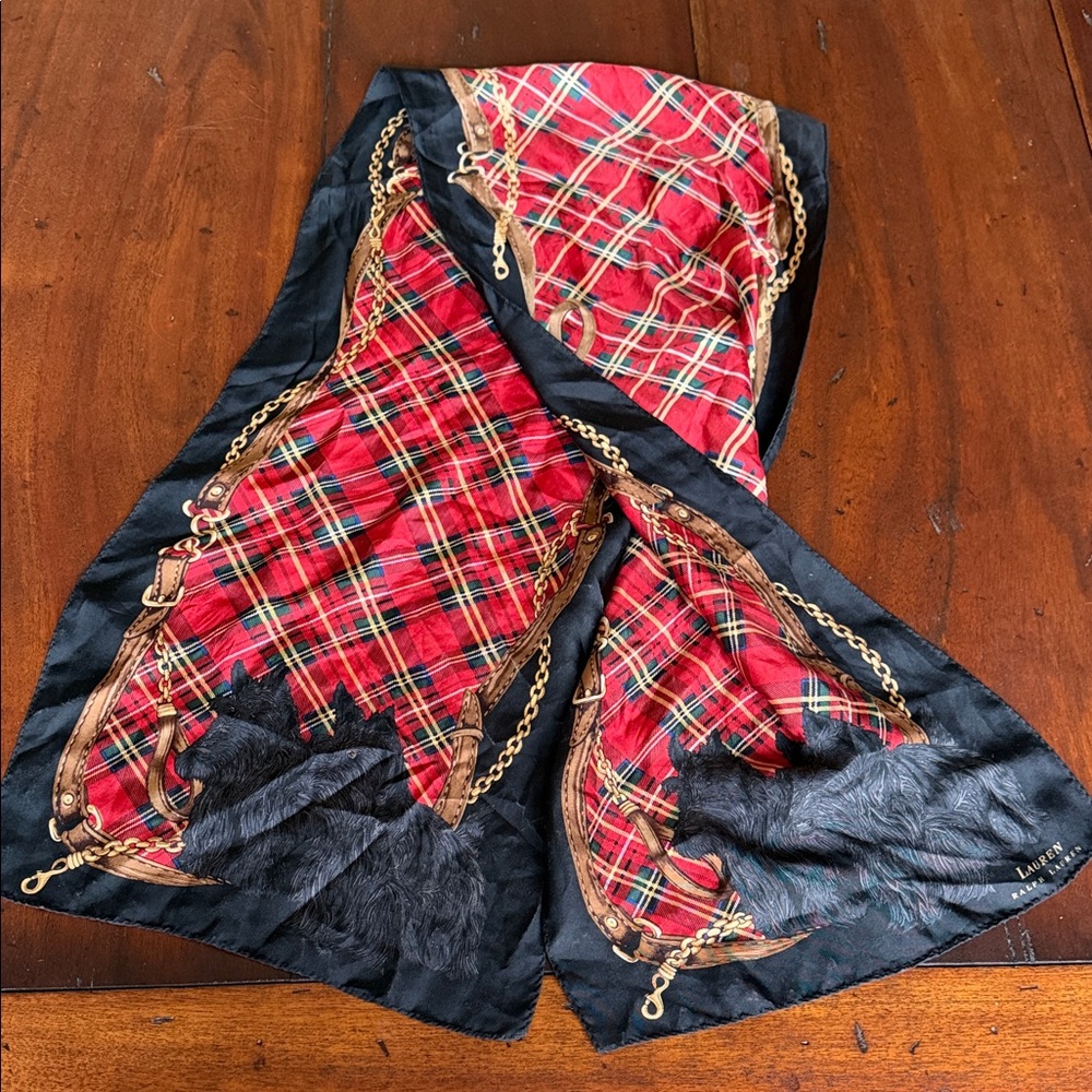 Ralph Lauren plaid Silk Scottie Dog scarf, long
